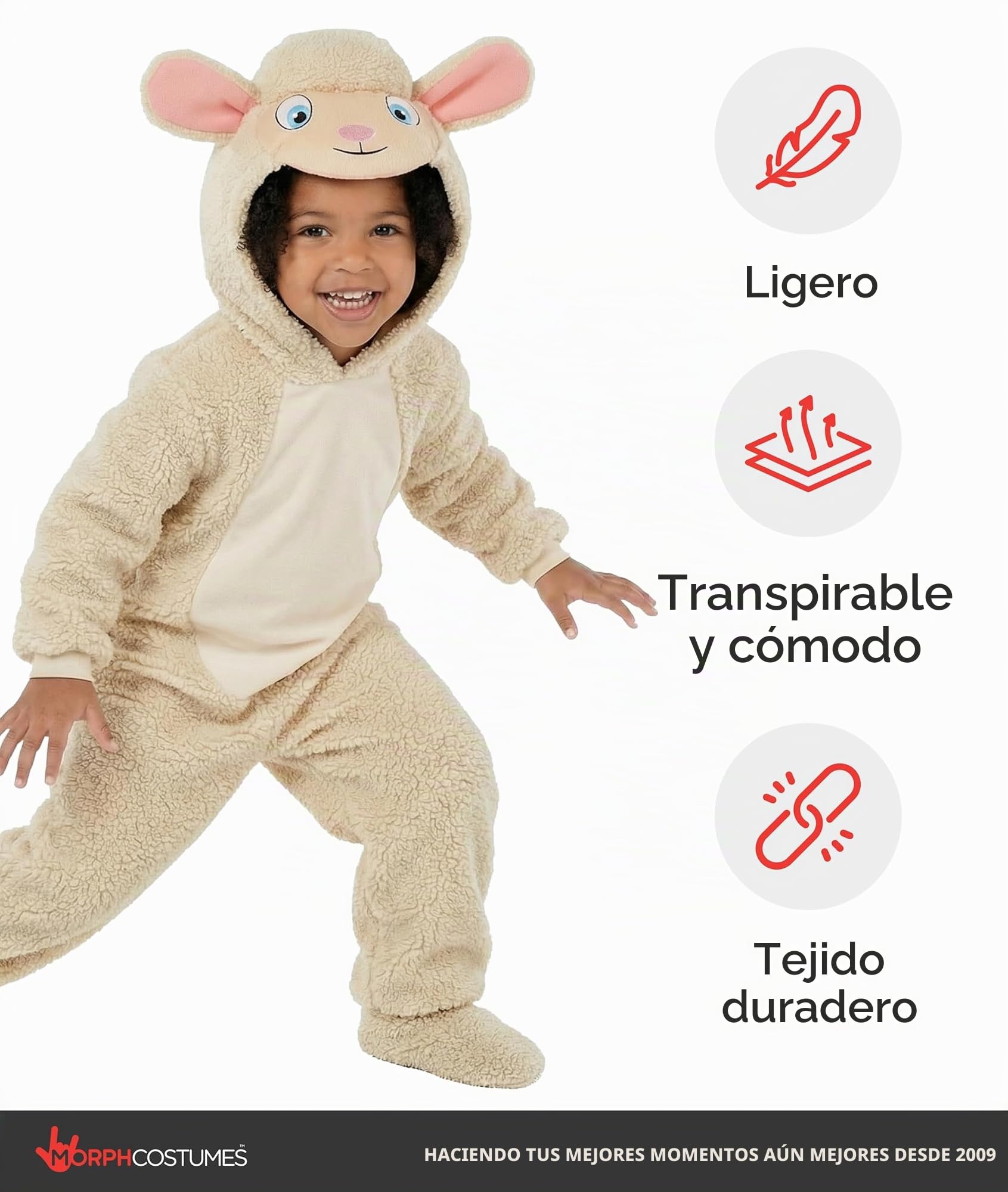 Morph Disfraz Oveja Niño, Disfraz de Cordero Halloween Niño