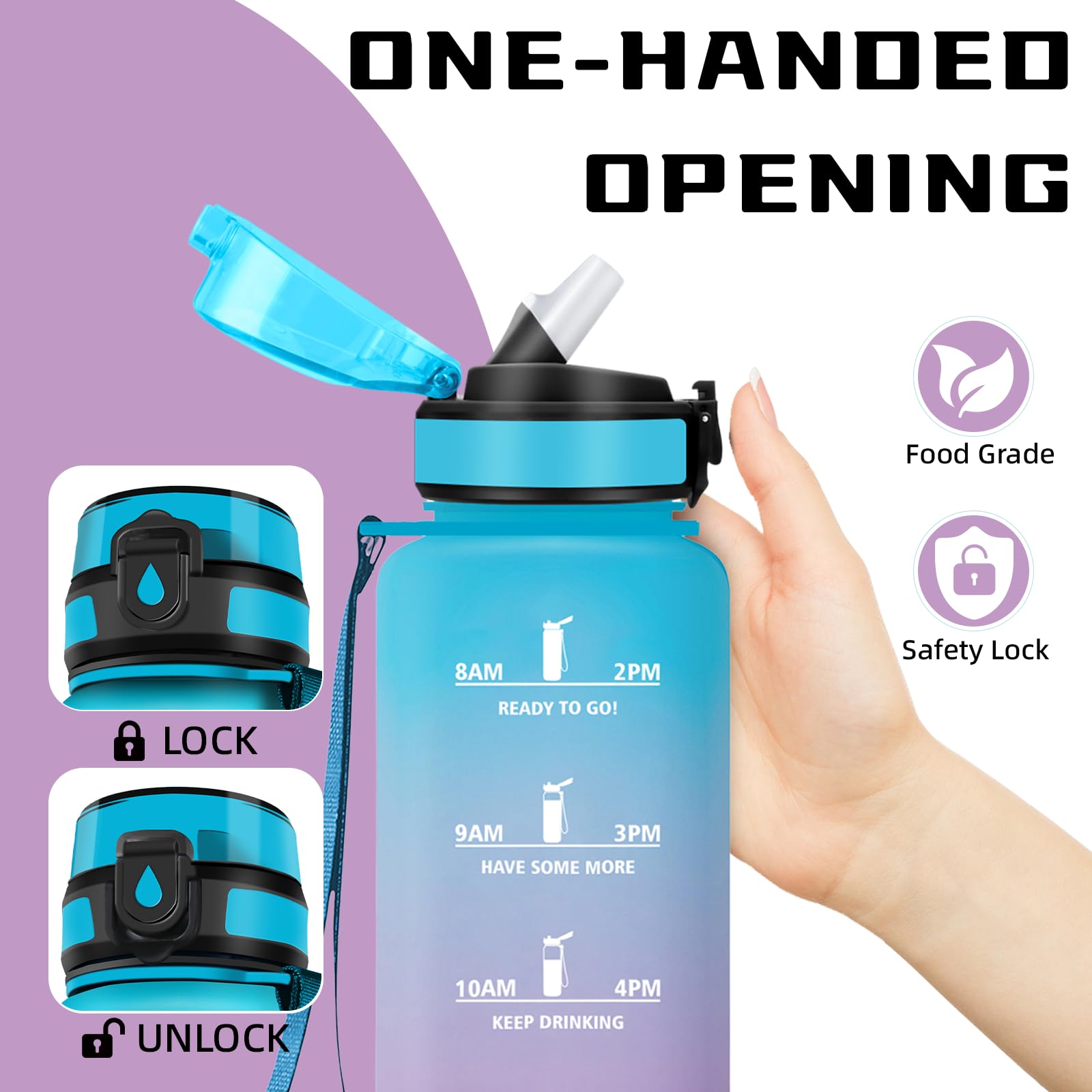 Gourde 1,5L, Gourde Sport Anti-Fuite, Gourdes avec Paille, Facile à Nettoyer, Gourdes Reutilisable avec Slogan de Motivation, Bouteille d'eau pour Running, Vélo, Camping, Randonnée