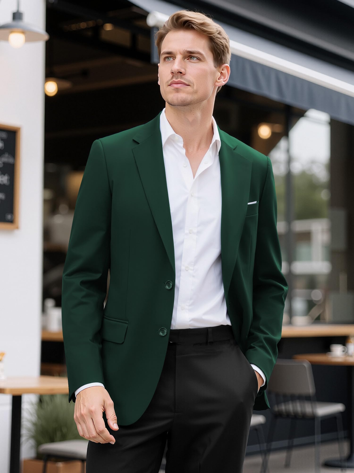 Blazer Homme Slim Fit 2 Boutons Chic et Élégant Veste de Costume Décontracté Légère pour Business et Mariage à Revers Étagés