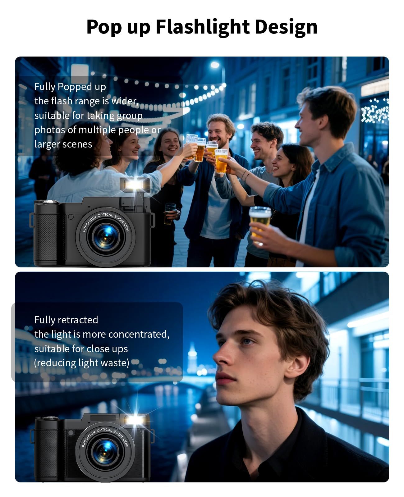 Longyi Digitalkamera 6K 75MP Kamera Fotokamera mit 8X Optischem Zoom, Anti-Shake, Autofokus Vlogging Kamera mit 180°-Klappbildschirm Selfie, 64GB-Card & Kartenleser, Ständer, Fotoapparat für Youtuber