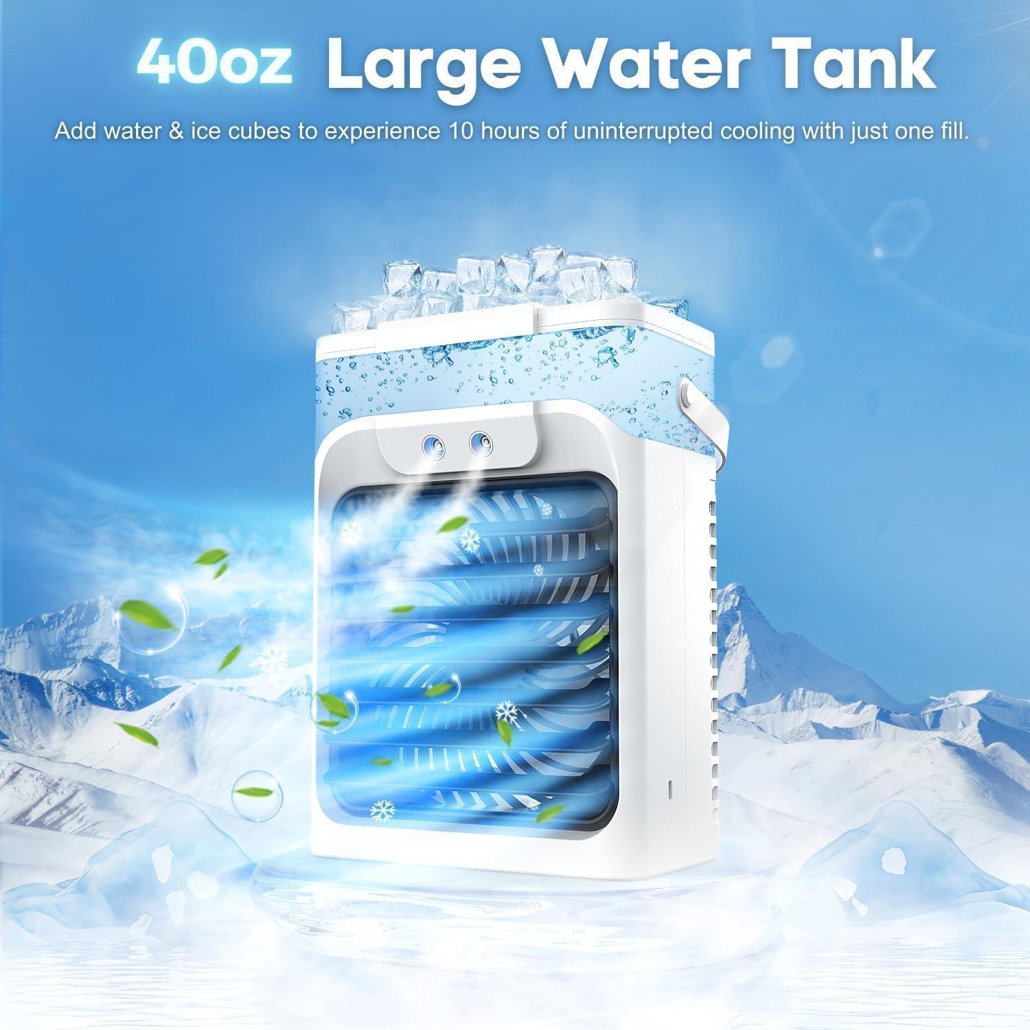 Portable Air Conditioners, 3 Speeds, 3 Mist Modes, 40oz Water Tank, 2~8h Timer & 7-color Ambient Lights, Evaporative Air Cooler, Personal Small Mini Air Conditioner for Room Bedroom Office Kitchen