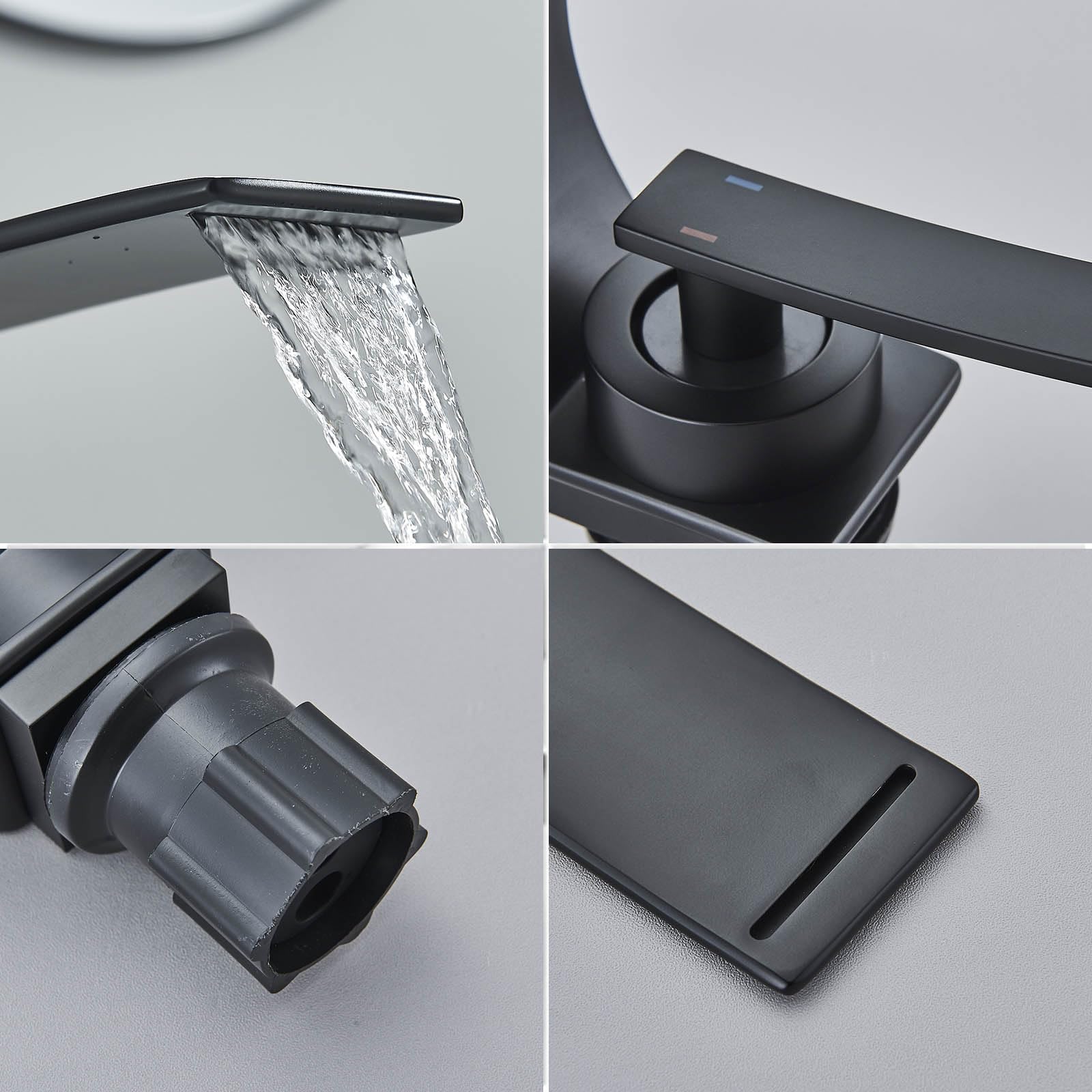 Rubinetto a cascata per bagno in acciaio inox, miscelatore monocomando con acqua calda e fredda, a risparmio energetico, nero