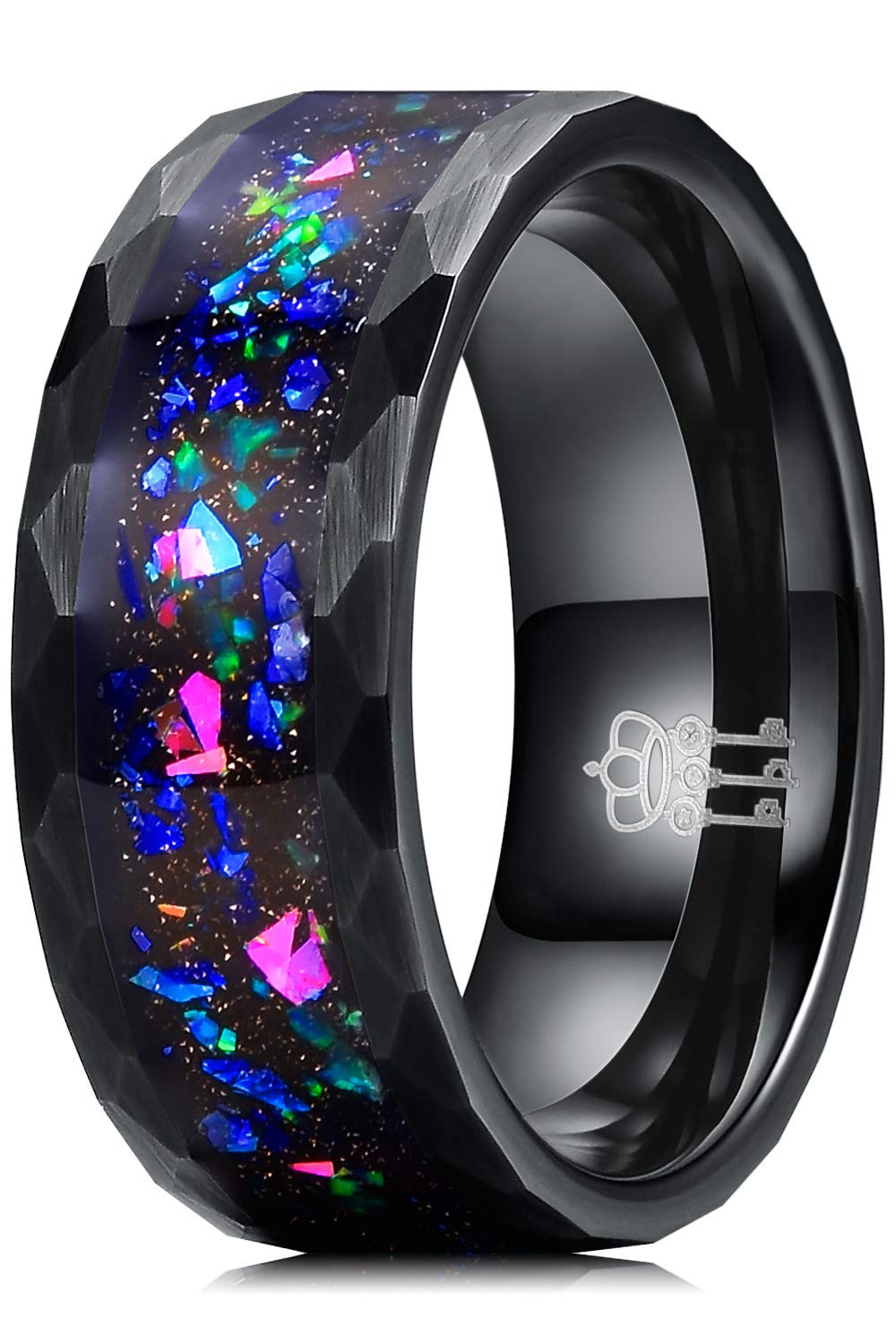 Mens Womens Tungsten Rings 8mm Galaxy Series Imitated Meteorite Created-opal Inlay Unisex Wedding Bands