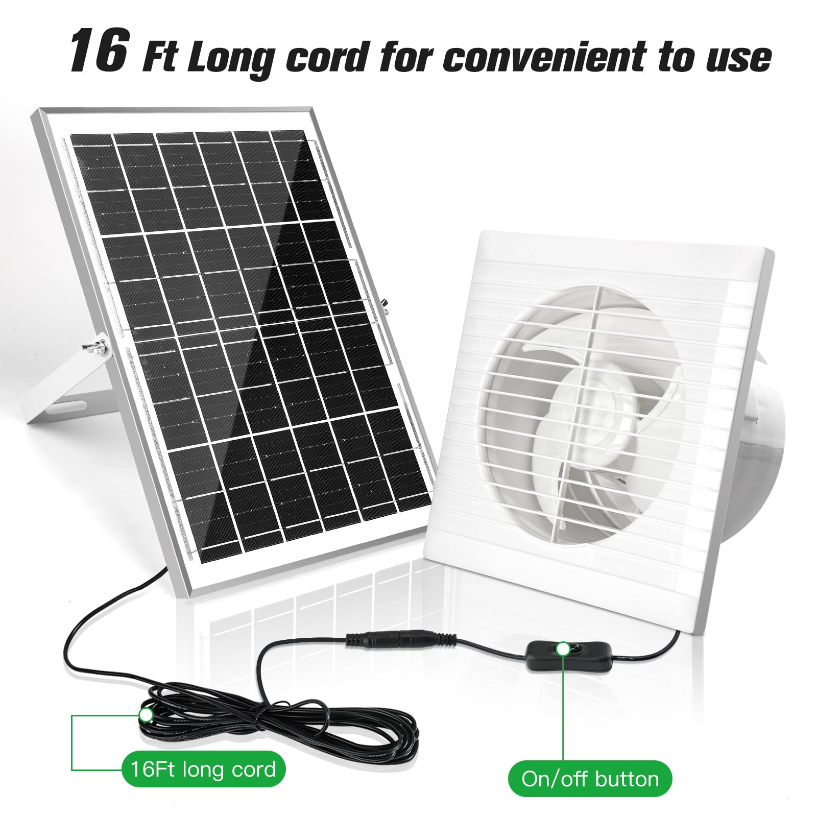 blessny Ventilador de escape alimentado por energía solar, panel solar de 15 W + ventilador de ventilación de 6 pulgadas para invernadero exterior, gallinero, cobertizo, casa de mascotas