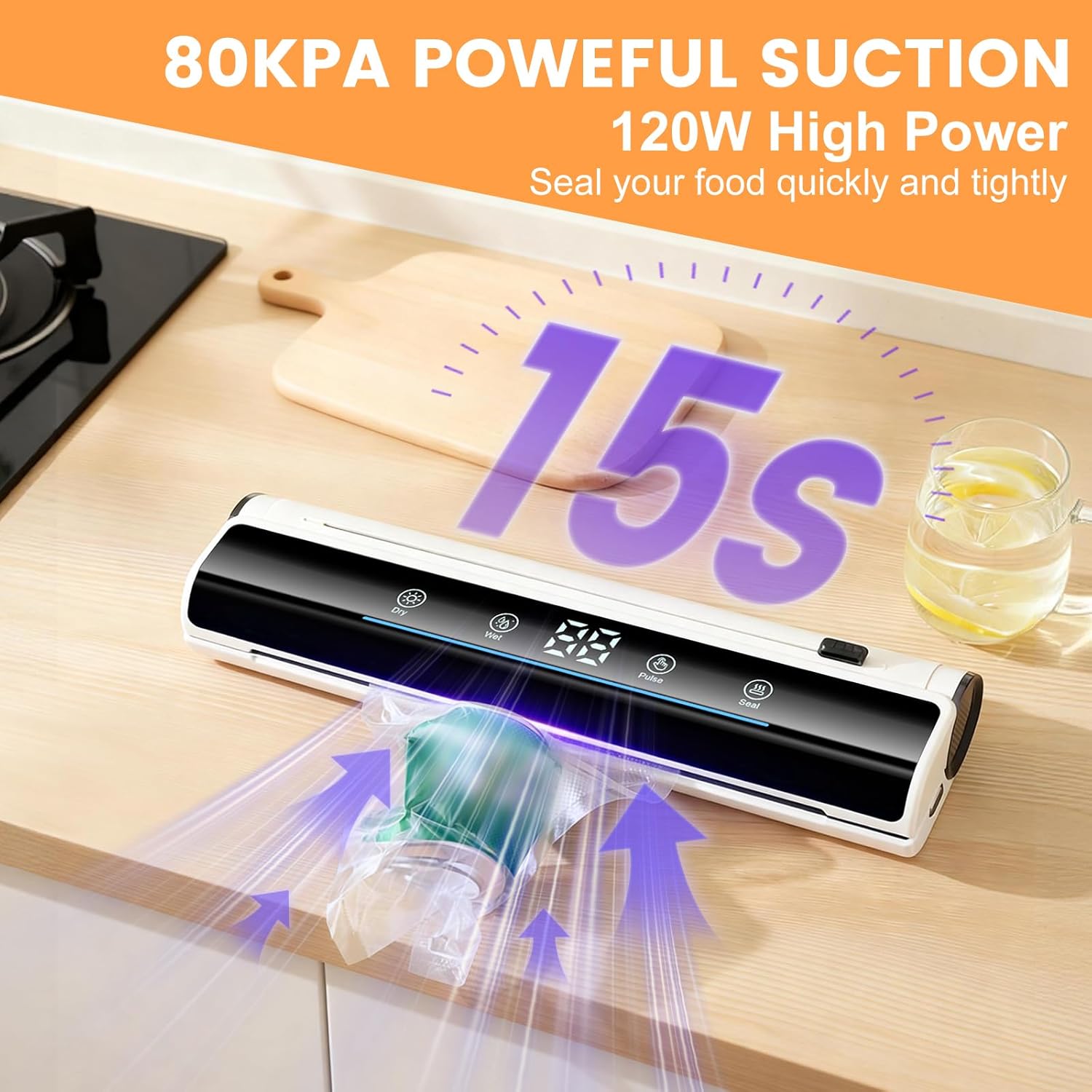 WTWD All-in-One Vacuum Sealer System with Hose, Vacuum sealer with Extra Large Touchscreen & Voice, 30cm Seal Bar, Dry/Moist Modes, UV Sanitizing Light, 80kPa Strong Suction for Locking Freshness