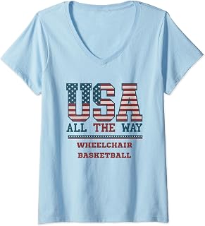 Womens USA Flag Wheelchair Basketball Support All way Sport V-Neck T-Shirt