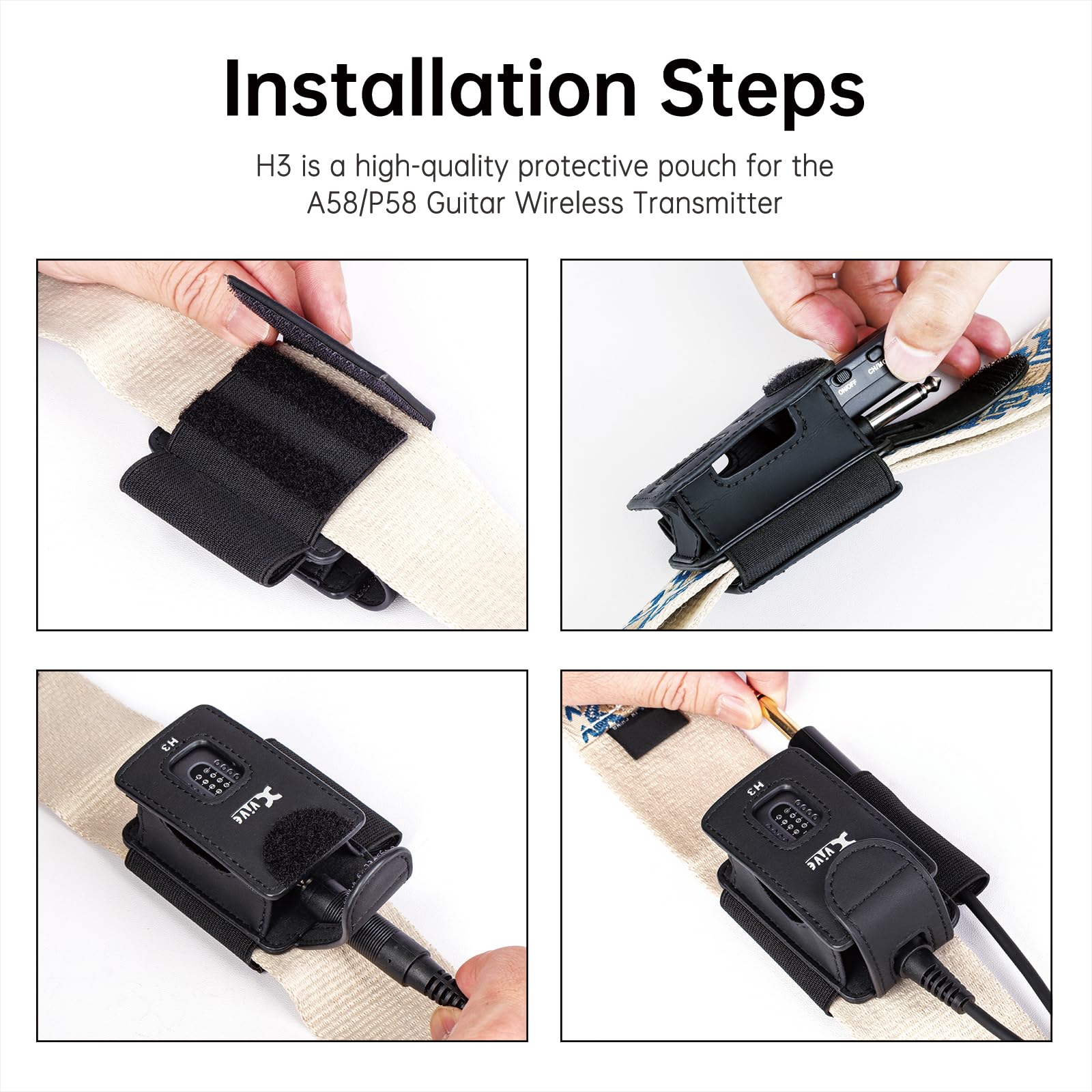 Xvive H3 - Supporto trasmettitore per chitarra, per sistemi wireless A58 e P58, con adattatore TS maschio da ¼" a TS femmina da ¼"