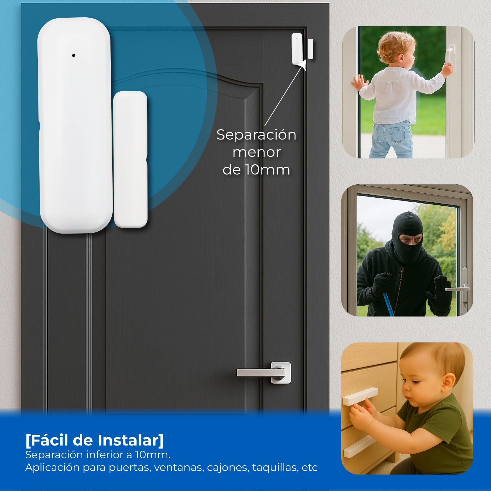 LED ATOMANT 4X Capteur Ouverture Porte et Fenêtre WiFi avec Alerte Mobile