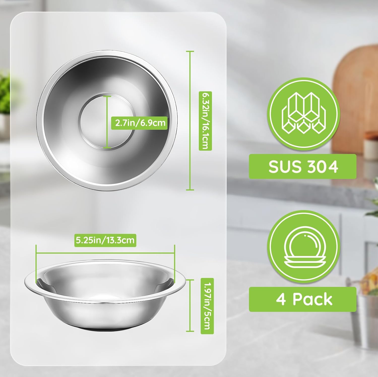 304(18/8) Stainless Steel Mixing Bowls for Kitchen, 4 Pack 6.3" 13.67 fl.oz Metal Mixing Bowls Set Stackable for Baking Serving Cooking Food Prep Storage Dishwasher Safe Lightweight - Image 3