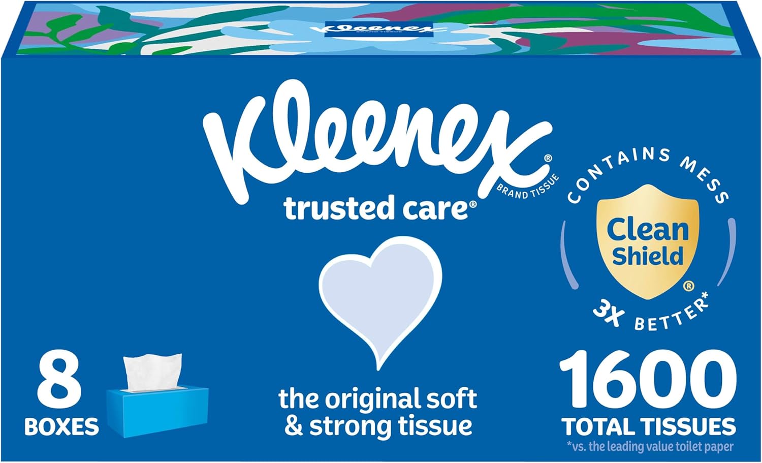 Kleenex Trusted Care Facial Tissues, 8 Flat Boxes, 200 Tissues per Box, 2-Ply, Packaging May Vary White 200 Tissues (Pack of 8)
