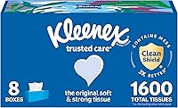 Kleenex Trusted Care 2-Ply Facial Tissues, 8 Flat Boxes (200 Sheets Each), Soft Strong Absorbent #1 Everyday Tissue
