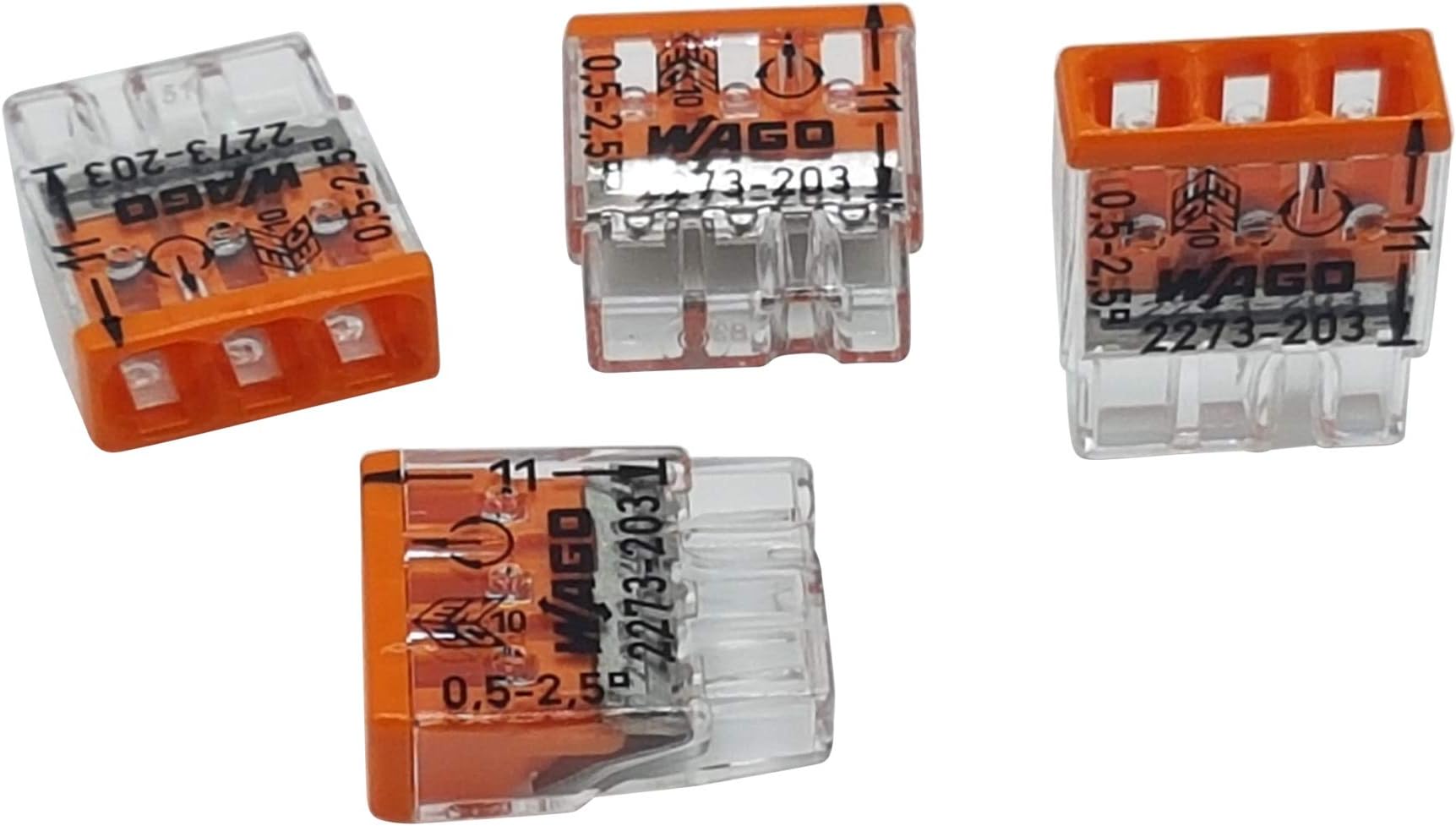 2273-203 Compact Junction Box Terminal Diameter 0.5 - 2.5 mm² 3-Pin Transparent / Orange Pack of 10