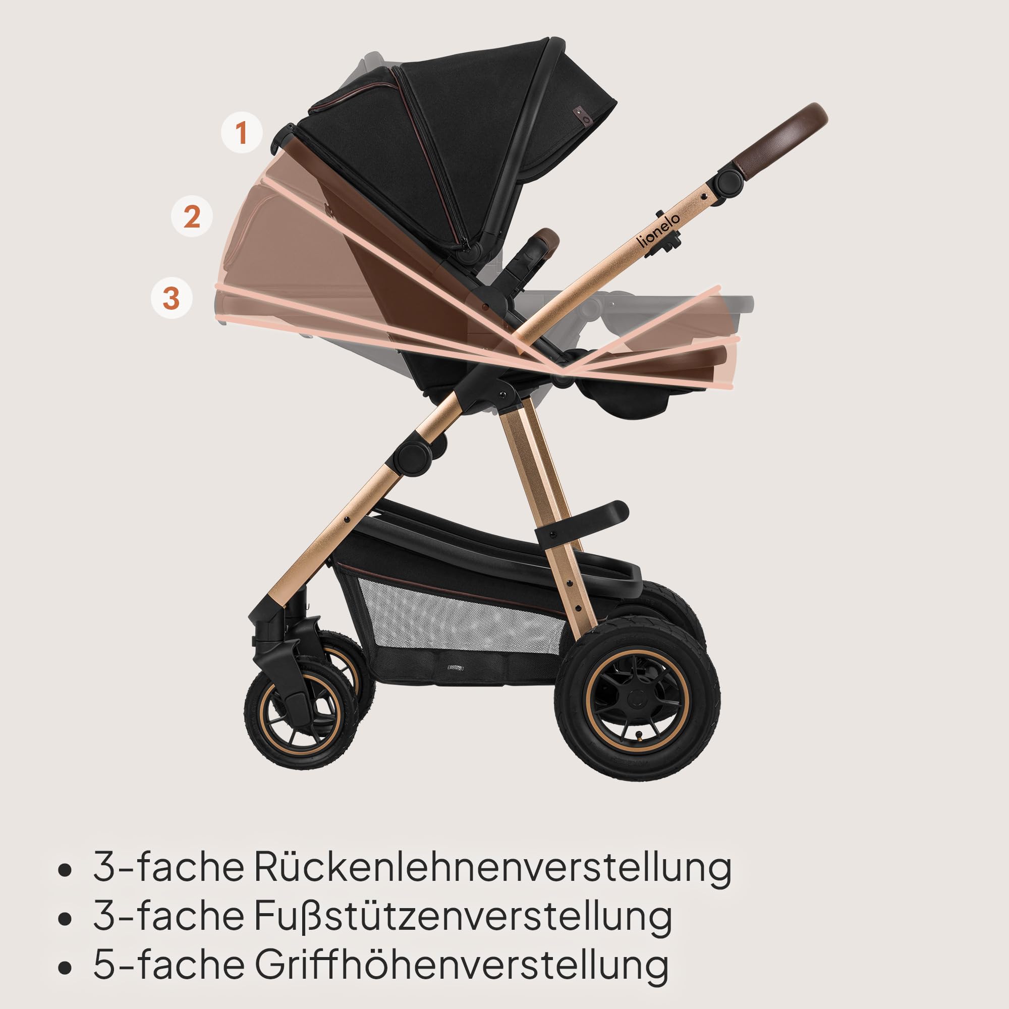 LIONELO Amber Kinderwagen 2 in 1 Kombikinderwagen, Kinderwagen Set | mit sportlichen Sitz und fester Babywanne, Tasche, Moskitonetz, Abdeckung Regenblatt (Grau)