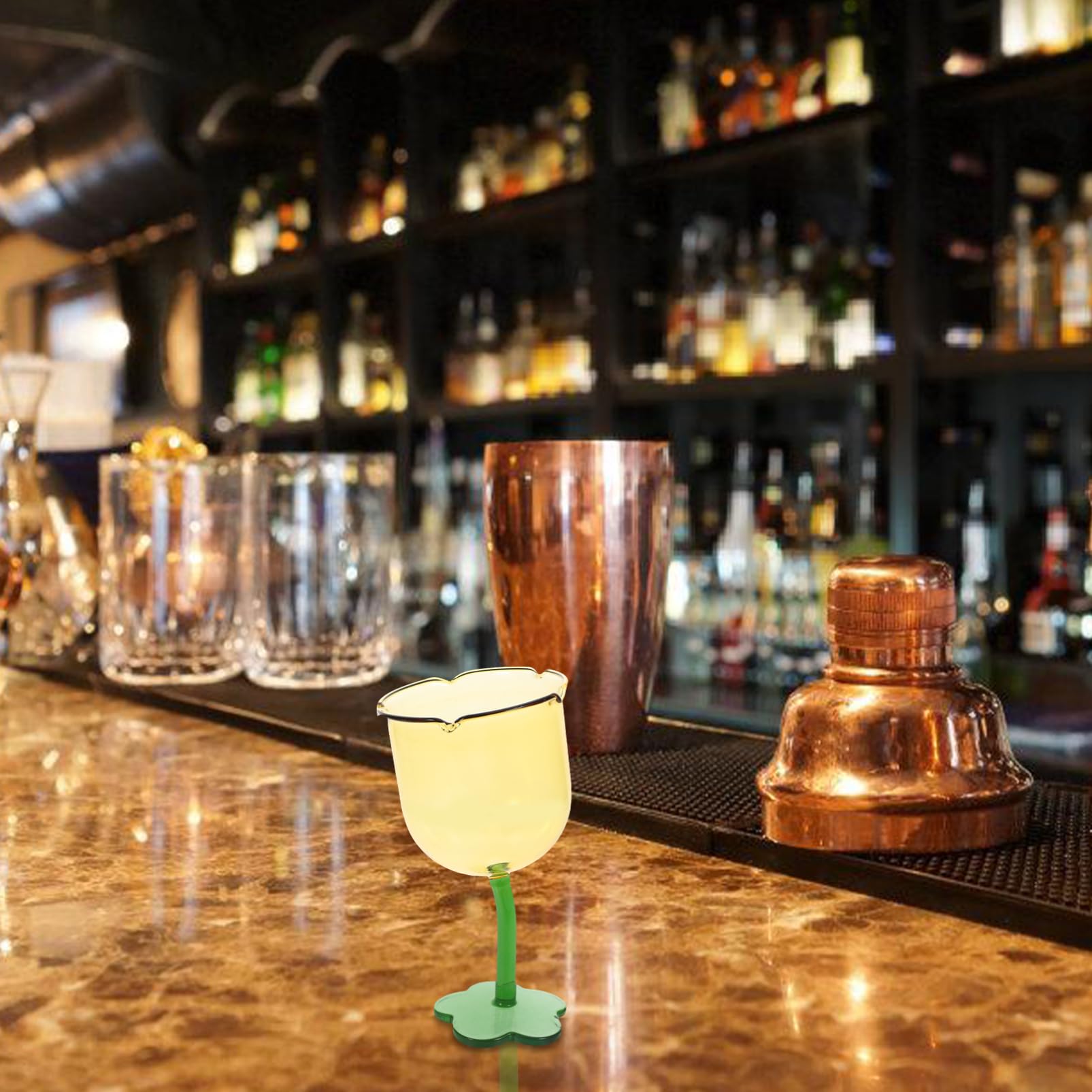 Bicchiere da Vino da 250ml Creativo a Forma di Fiore in Vetro Giallo Multipurpose per Ristoranti e Hotel