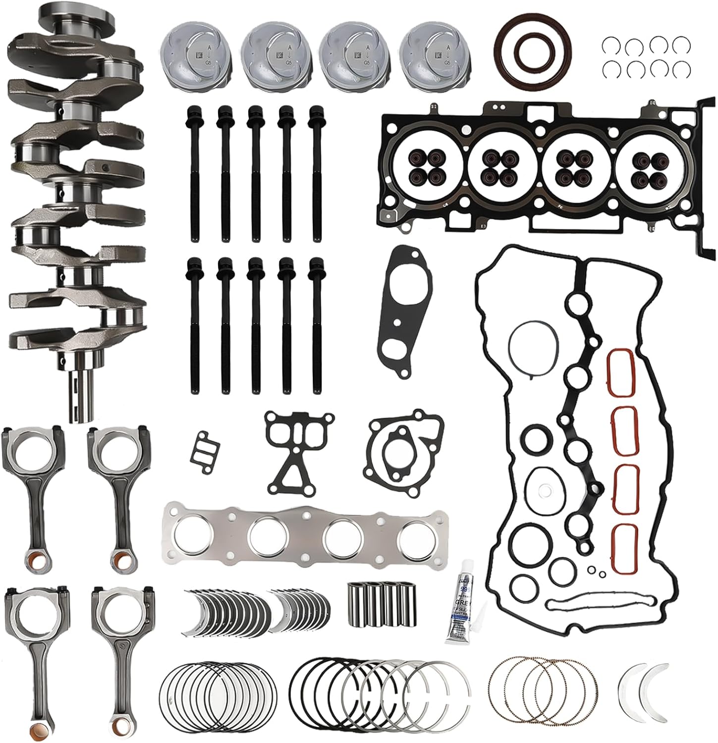 209102GA02 G4KJ 2.4L Engine Rebuild Overhaul Kit with Crankshaft & Connecting Rods Replacement Compatible with Hyundai Sonata Santa Fe Tucson, Kia Sorento Optima 2.4L GDI Engine