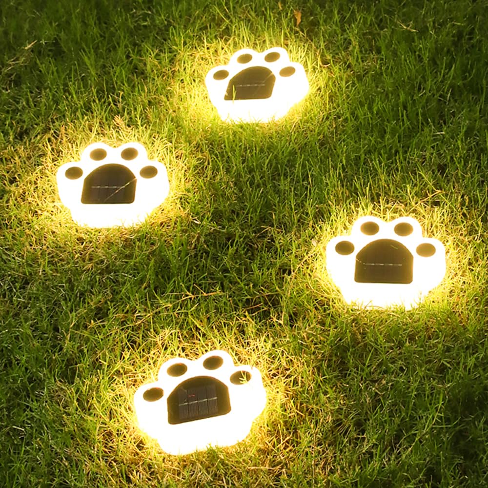 BEOSIOR Solar Pathway Light, Outdoor Lights Waterproof Led Lawn Light,Ground Lights Solar Garden Paw Lights for Path Way,Lawn,Patio,Walkway, Deck (4)