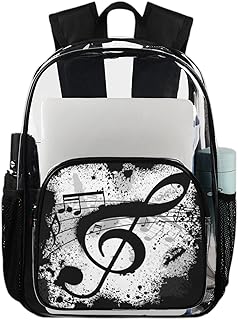 Notas musicais mochila preta transparente bolsas para livros resistentes, mochila transparente à prova d'água vintage musical mochila transparente PVC com alça de ombro reforçada para escola, trabalho, viagens, Multicor