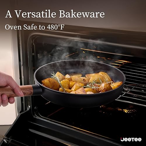 Miniatura 9 de JEETEE Juego de utensilios de cocina de cerámica, juego de 13 ollas y sartenes antiadherentes con asas extraíbles de rotación, juego de cocina