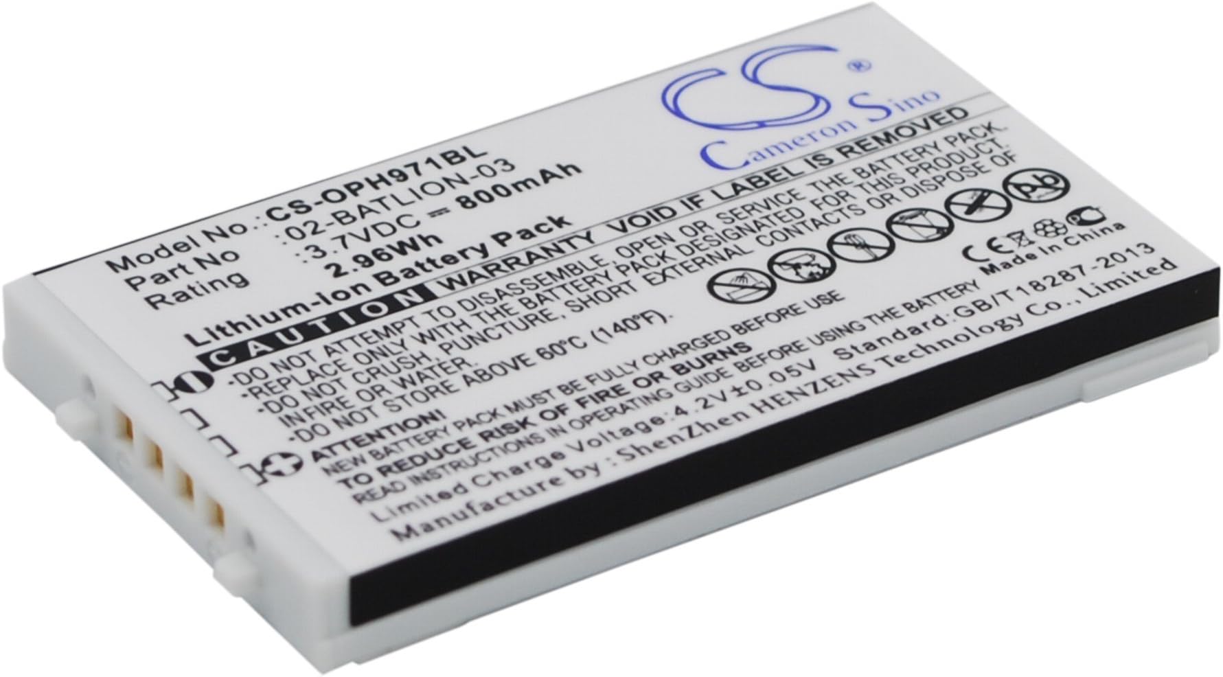 Battery for Opticon OPL-9728 Replacement for P/N 02-BATLION-03, 11267, ORBLIOP0012