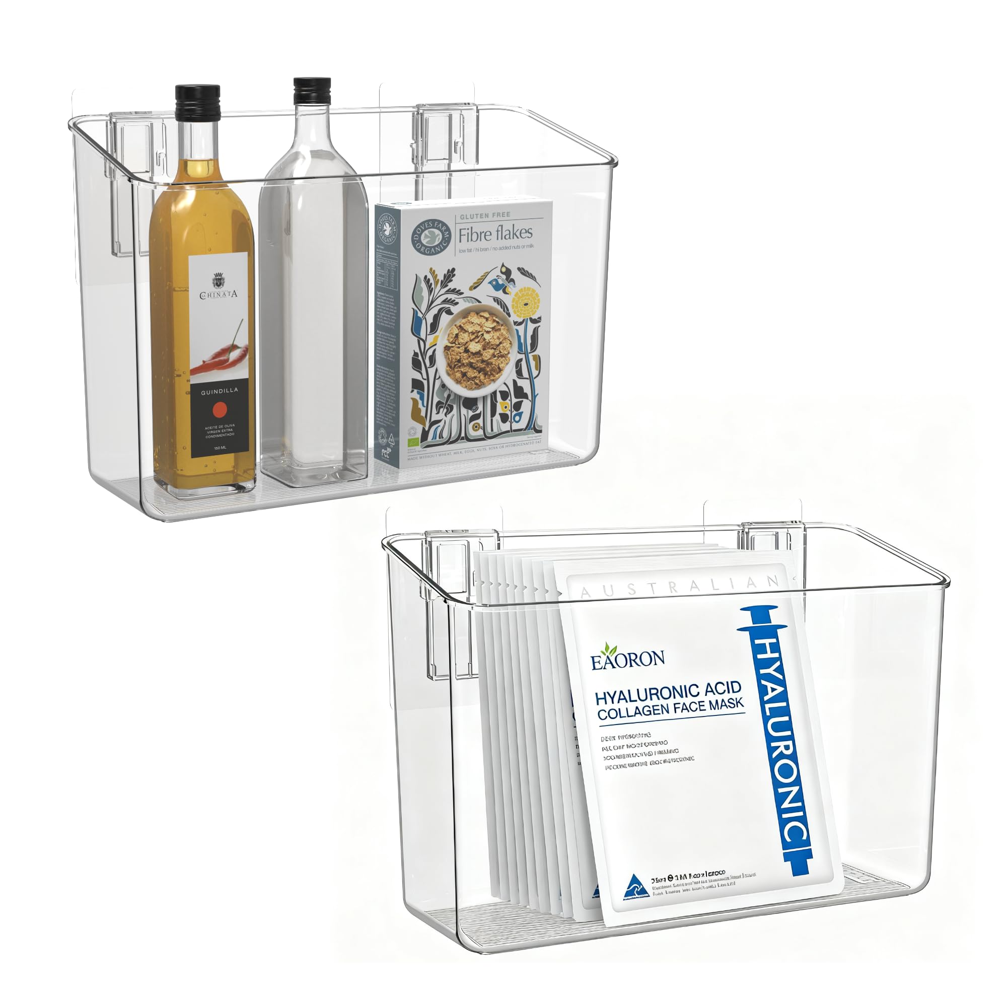 vacane 2 Pack Plastic Adhesive Mount Over Cabinet Door Organizer, Wall Organization Container Makeup Organizer Hanging Basket Bins for Kitchen, Pantry, Craft Room, Office, Space Saving Holder