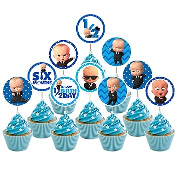 Zyozique 10 pcs Boss Baby Cupcake Toppers Half Birthday Cake Decorations for Boss Baby Themed 6 month Birthday Party Decorations Baby Shower Supplies and favors Cupcake Topper Cupcake Topper
