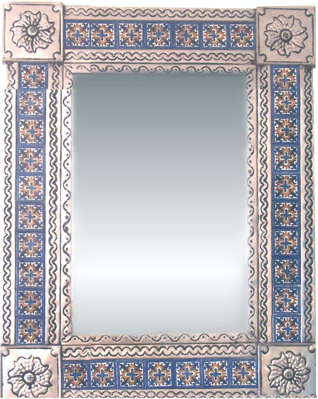 Medium Silver Escudo Talavera Tile Tin Mirror