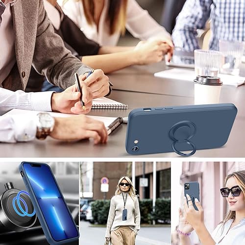 Miniatura 6 de Funda para Galaxy S22 Ultra, con soporte de anillo giratorio de 360 y cordón de correa de silicona líquida delgada a prueba de golpes para Galaxy