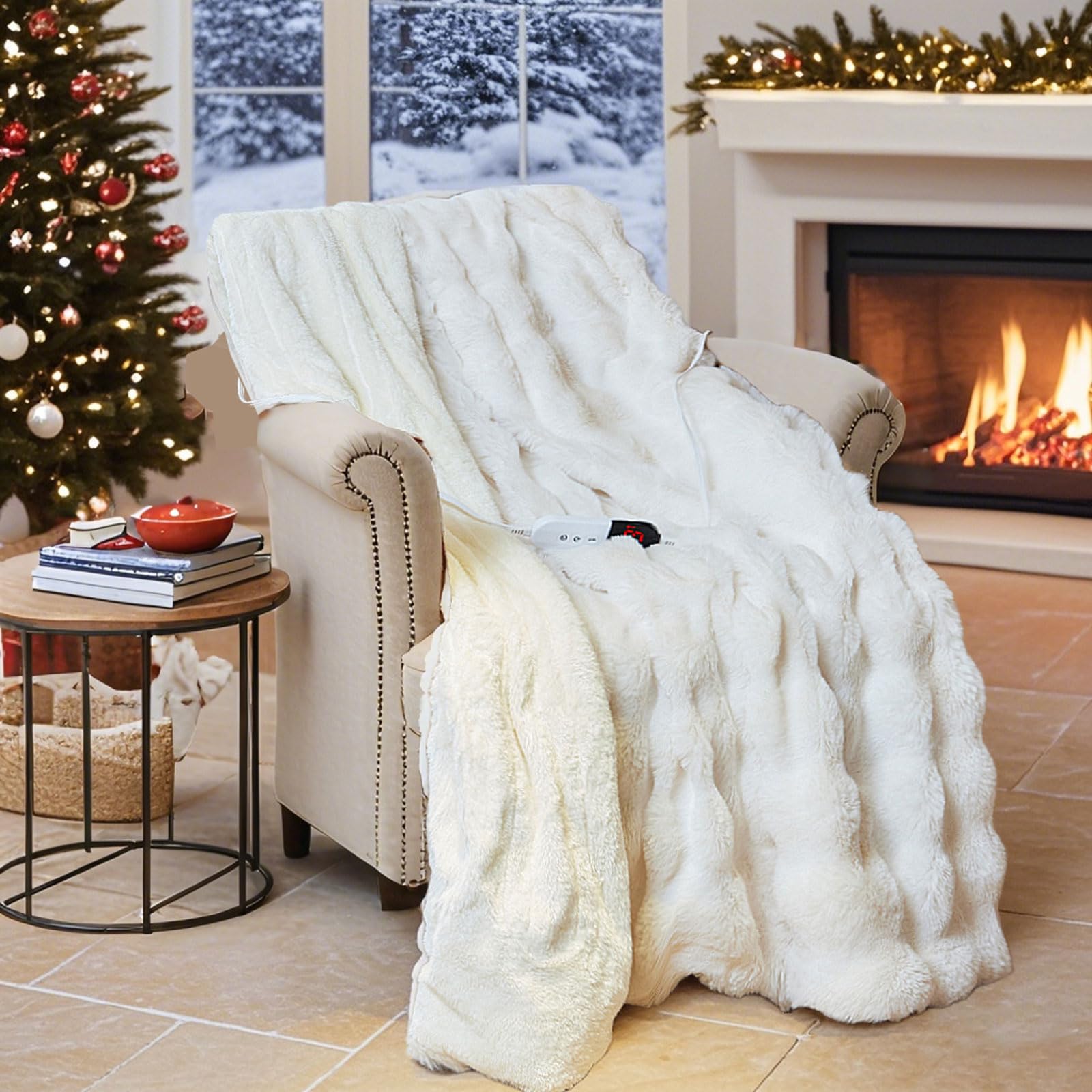 HEATED BLANKET ホワイト Amazon.com: AEPINBH Heated Blanket Throw with 6 Fast Heating