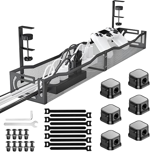 Miniatura 11 de Bandeja de organización de cables para debajo del escritorio, organizador de cables de 15.7 pulgadas para mesa, organizador de cables de escritorio