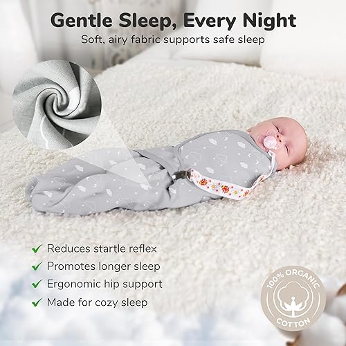 Miniatura 7 de Saco de envolver para bebé, manta orgánica, saco de envolver para recién nacido, eslinga ajustable para bebé, fácil de envolver para niños y niñas
