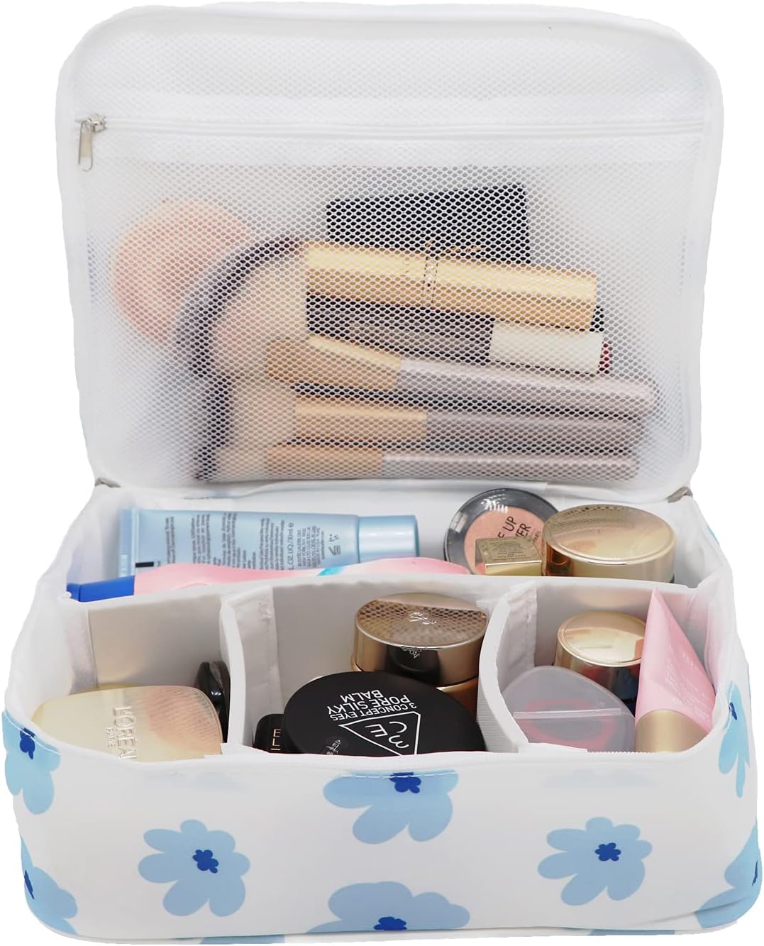 Portable Travel Makeup Cosmetic Bags Makeup Storage Toiletry Bags for Women, Makeup bag Organizer with Dividers , Large Travel Makeup Organizer for Girls Make Up Bag Brush Bags (Orange Flamingo)