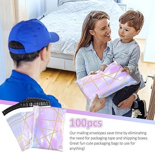 Miniatura 18 de Paquete de 100 sobres de polietileno de 10 x 13 pulgadas, bonitos sobres de polietileno para pequeñas empresas, bolsas de envío para ropa, THANK