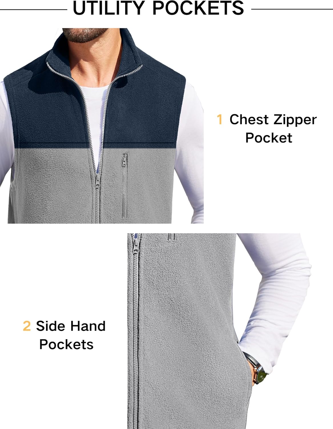 COOFANDY Men's Lightweight Fleece Vest Sleeveless Zip Up Warm Jacket Casual Outerwear Vests With Pockets - Image 4