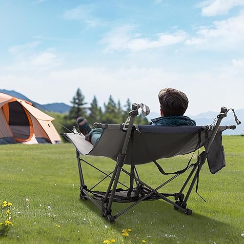 Miniatura 7 de ALPHA CAMP Cama Hamaca Portátil con Soporte, Cama Plegable de Descanso para Acampar para Patio, Jardín Trasero, Jardín, Área de Piscina, Playa,