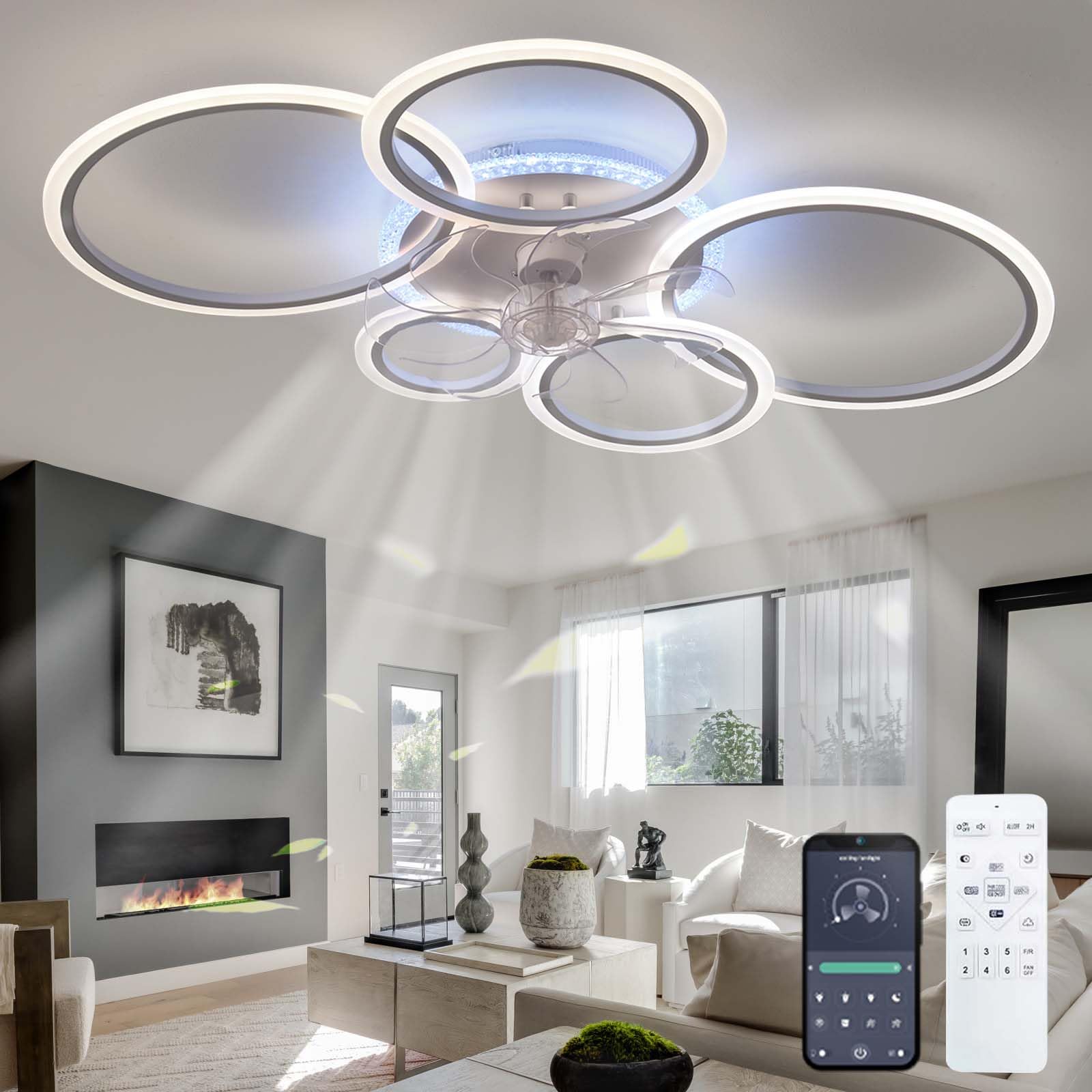 HXYSXHJUO RGB Quiet Ceiling Fans with Lights, Dc Motor Reversible,6 Speeds,Fan Lights for Bedroom Living Room Kitchen