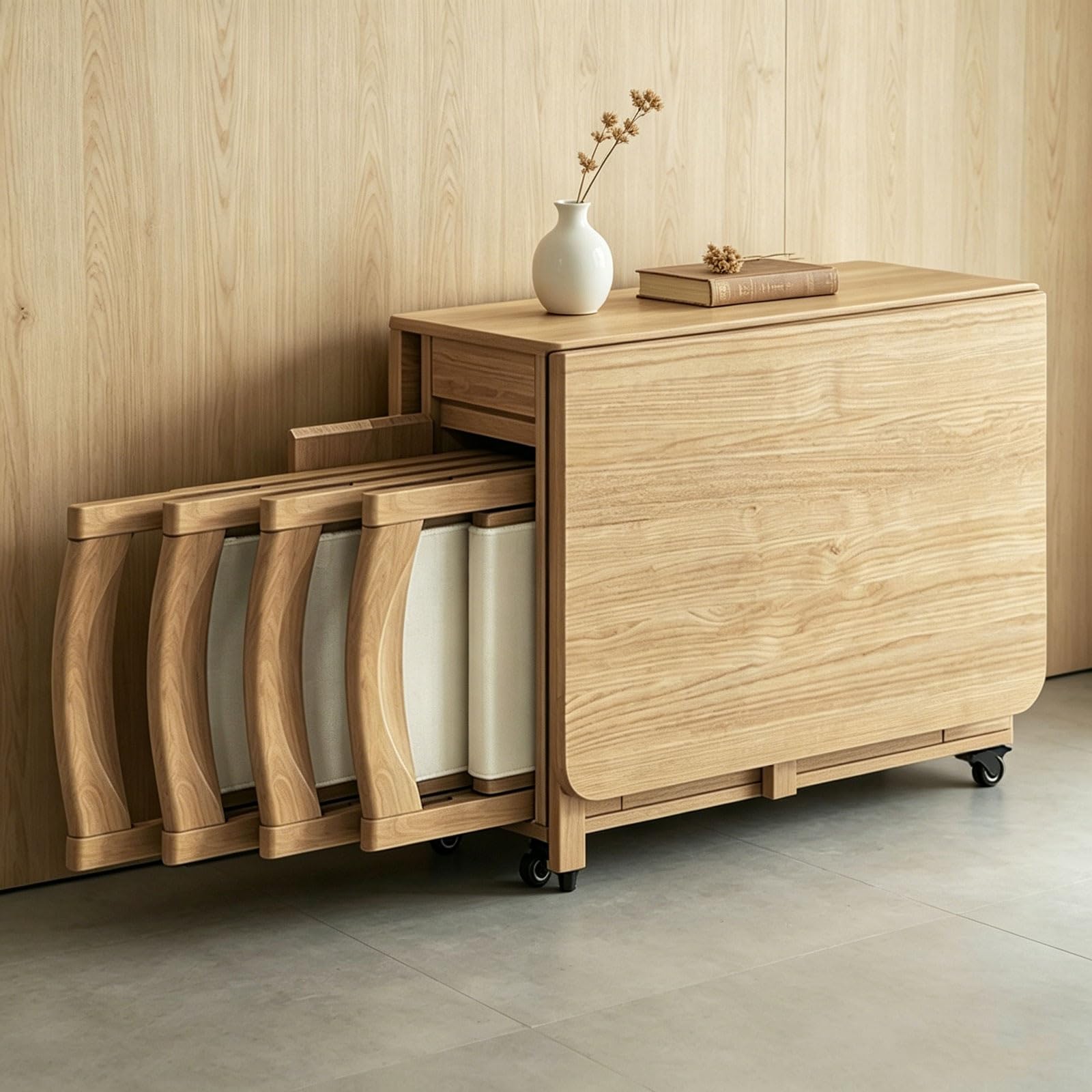 Mesa de Cocina Plegable de Madera Maciza Estilo Rústico | Móvil, Sin Necesidad de Montaje, Ahorra Espacio