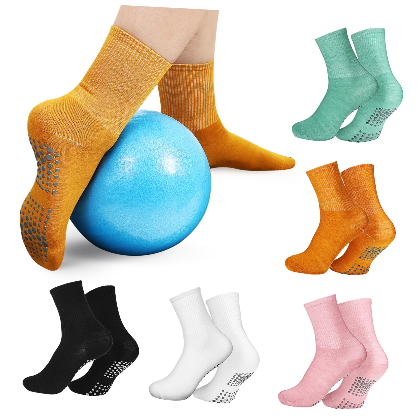 NOLITOY 5 Pack Antiskid Sports Socks Yoga Socks High Ankle Support Elastic Cotton for Men Women