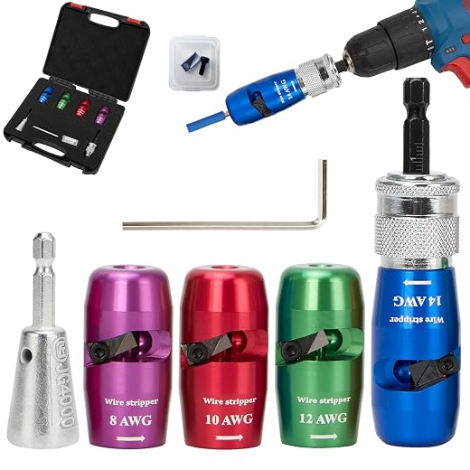 Wire Stripper Tool,Wire Stripping Tool,Wire Stripping And Twisting Tool,Wire Twister Tool For Drill,Electrical Tools,US AWG8/10/12/14 Cable Quick Stripping (1Set AWG8/10/12/14)