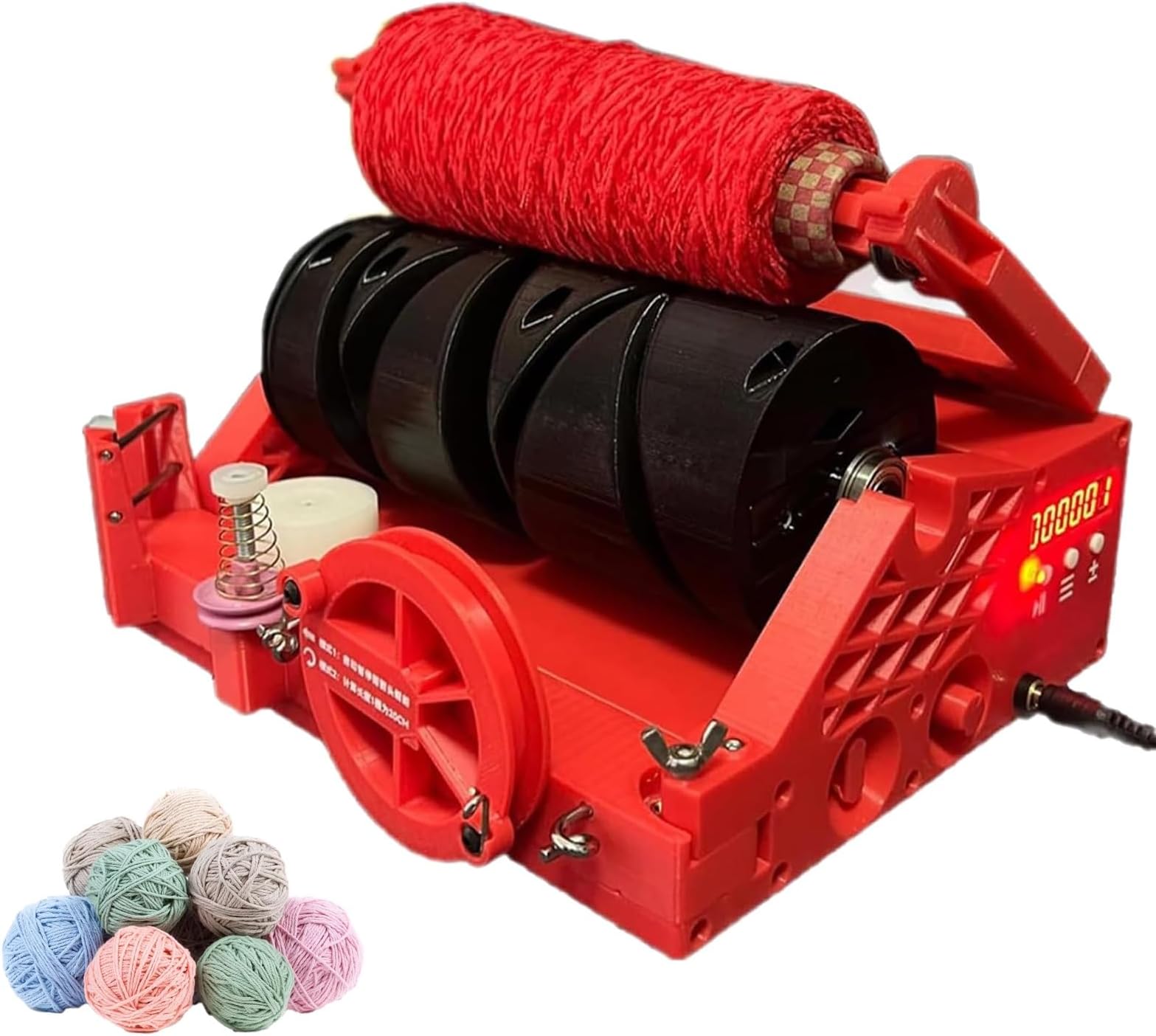 Desktop Electric Yarn Spinner, Automatic Wool Winding Machine,Speed Adjustment, 6 Digit Digital Display,Max Measurement 20000 Meters,Automatic Pause (Red)