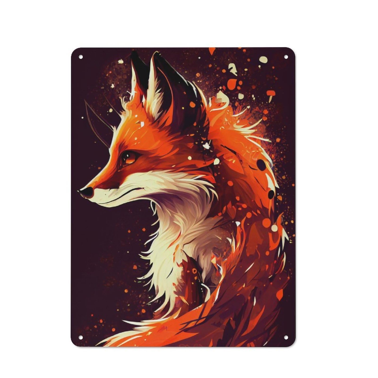 Junmoney Cute Fox Animal Cartoon Rustic Metal Sign With Design 40X30cm, Farmhouse Farmhouse Wall Decor For Dining Room, Cafe, Entryway Or Family Room