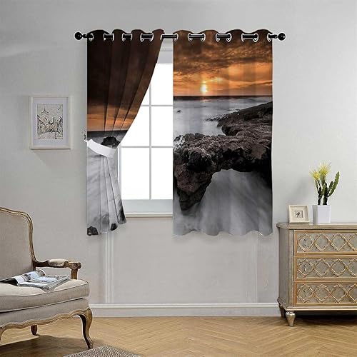 Miniatura 2 de Cortinas para cocina Coast Beach Seascape - Cortina opaca para puerta de armario, 63 pulgadas de ancho por 63 pulgadas de largo, 2 paneles