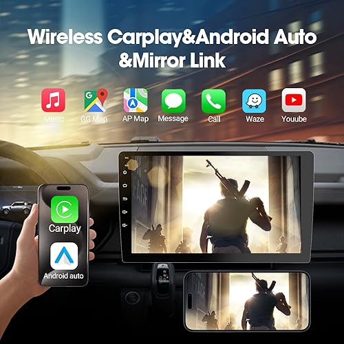 Miniatura 2 de Estéreo inalámbrico de doble DIN de 10.1 pulgadas con Apple CarPlay y Android Auto, radio de coche con pantalla táctil HD, Bluetooth 5.1, 4+64GB,