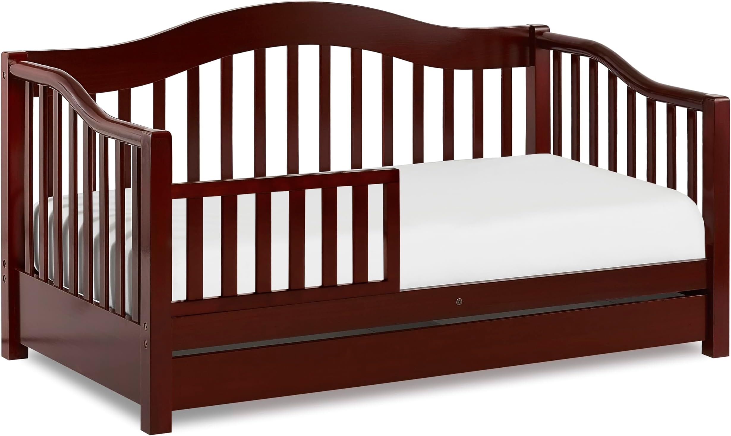 Toddler Day Bed In Cherry – Greenguard Gold & Baby Safety Alliance Certified, Low-to-Floor Design, Removable Safety Guard Rail, Non-Toxic Finish, Includes Storage Drawer