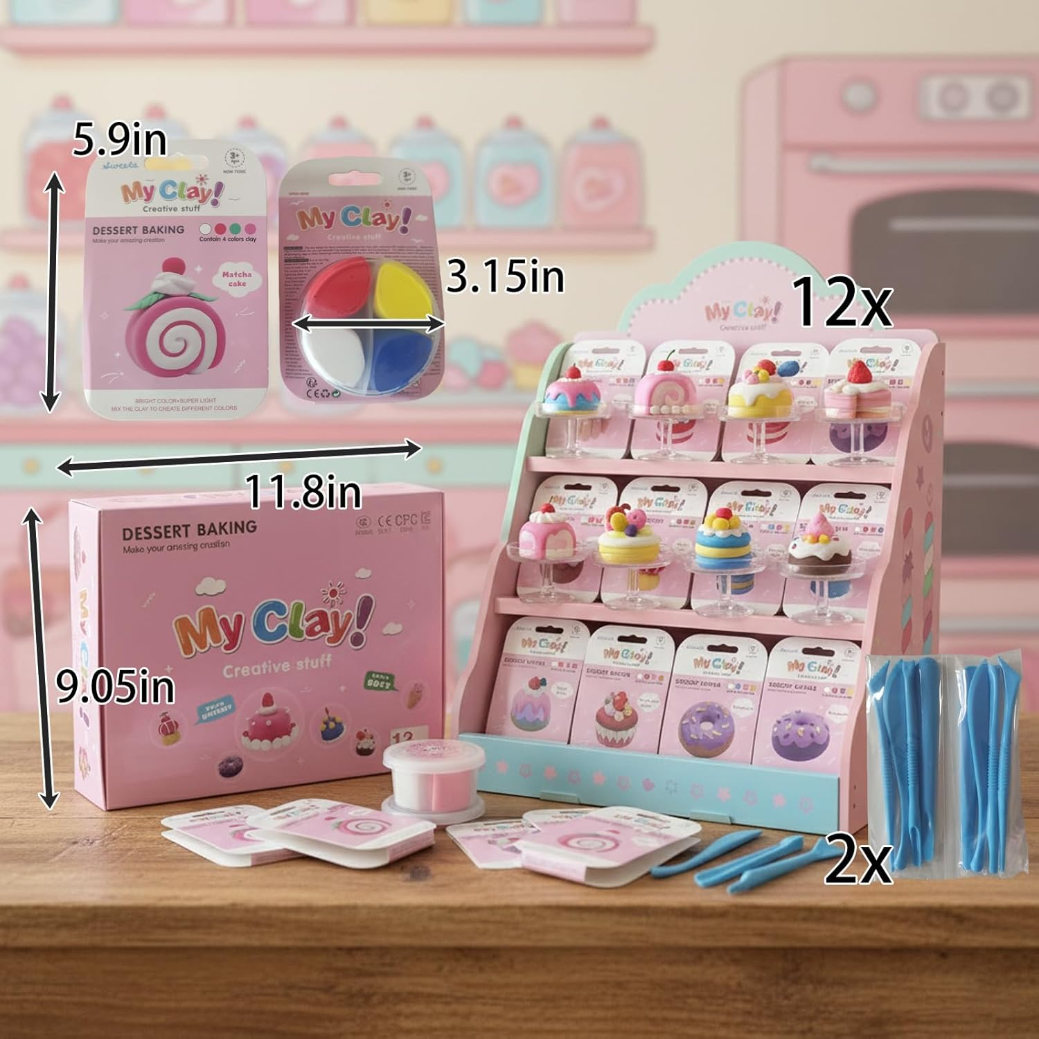 Air Dry Clay Kit for Kids, 12 Dessert Baking Modeling Clay for Kids, DIY Model Magic Clay with Tools and Tutorials, Soft&Non-Sticky, Safe&Non-Toxic Magic Clays,Creatible Art Crafts Toys Gifts