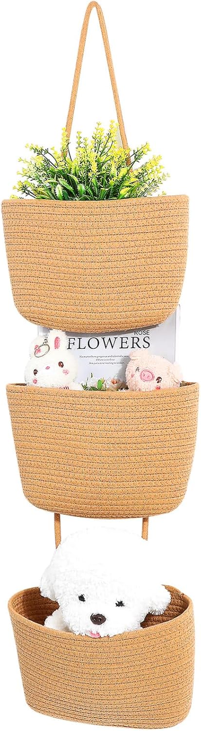 Cabilock Hanging Basket Organizer for Wall Door Storage Woven Rope Baskets for Efficient Organization Kitchen Bathroom Nursery and Living Spaces
