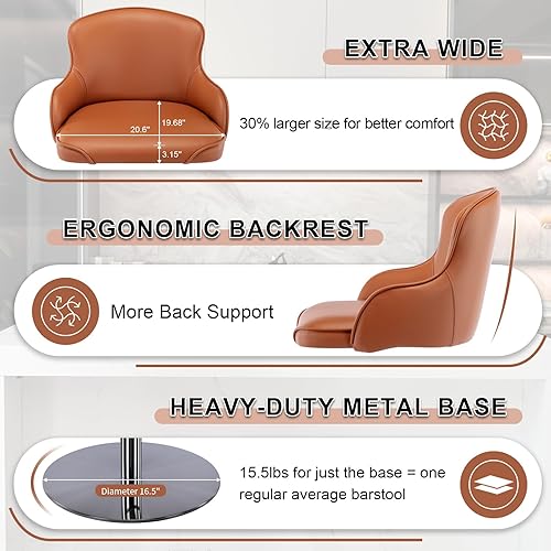 Miniatura 5 de RAINMOOD Taburetes de bar, taburetes de bar giratorios de acero inoxidable ajustables, moderna silla de bar tapizada de piel sintética con respaldo