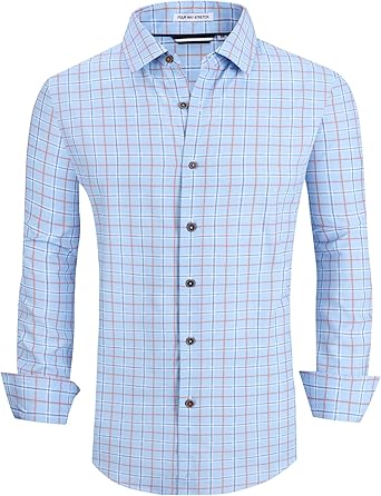 Alex Vando Mens Button Down Shirts Wrinkle Free 4-Way Stretch Print Business Casual Shirt