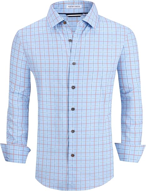 Alex Vando Mens Button Down Shirts Wrinkle Free 4-Way Stretch Print Business Casual Shirt