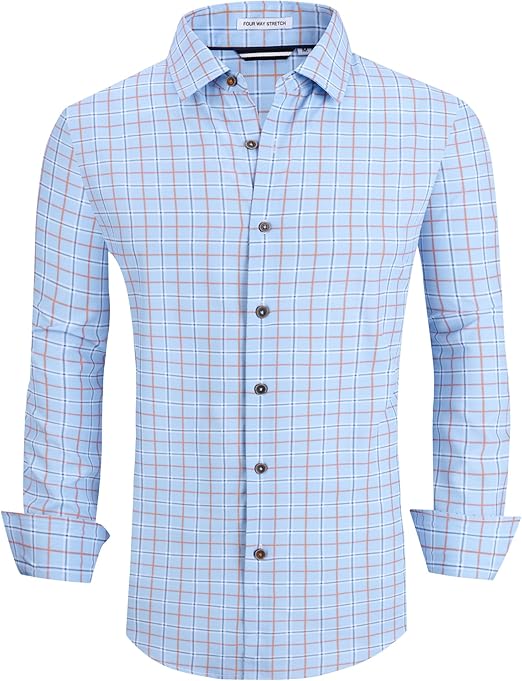 Alex Vando Mens Button Down Shirts Wrinkle Free 4-Way Stretch Print Business Casual Shirt