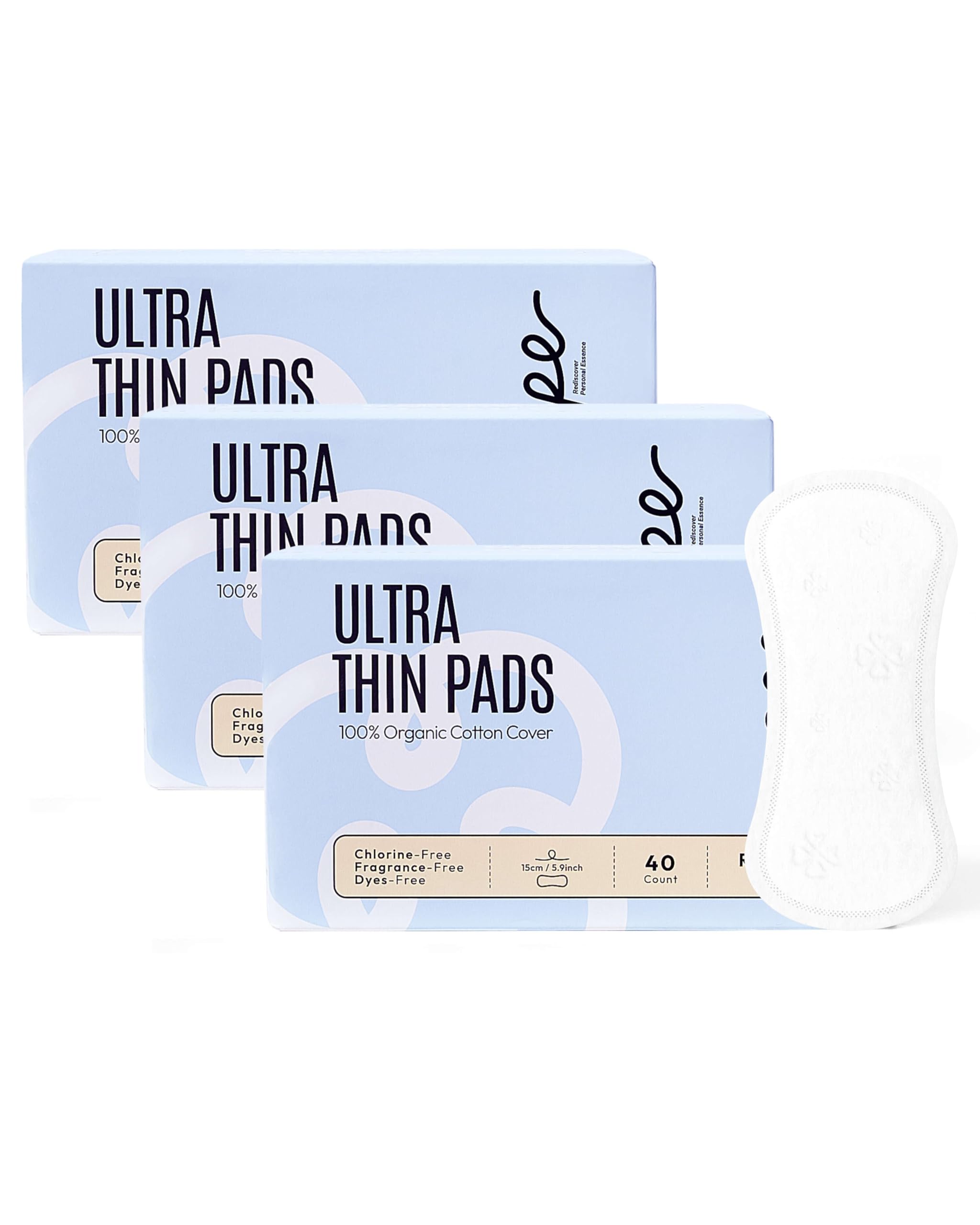 RPE Life Calzones 100% orgánicos para mujer, cubiertas de algodón ultrafino, forro regular de absorción ligera, sin perfume, envueltos individualmente (forro regular, talla 1, 120 unidades)